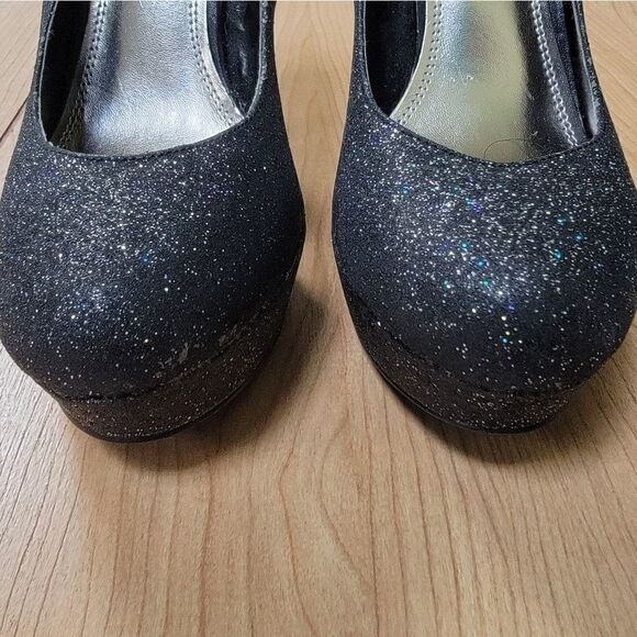 BAKERS MELINA BLACK GLITTER PLATFORM SHOES - Picture 5 of 15